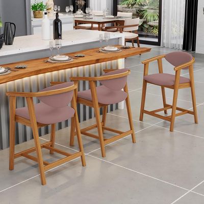 Kit 05 Banquetas Baixa Para Cozinha Sala Jantar Bancada Cecília L02 Suede Rosê - Lyam Decor