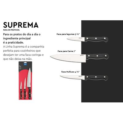 Conjunto de facas Inox Suprema Brinox Multiuso - 3 peças