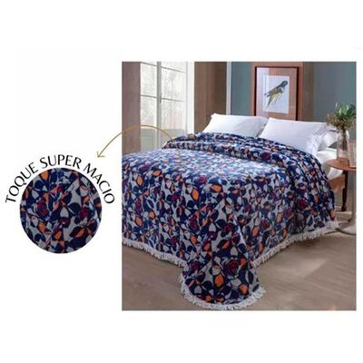 Colcha Chenille Canelada Rafaella 220x240cm Toque Super Macio Azul Jolitex