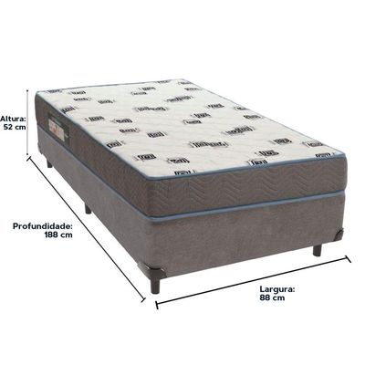 Cama Box Cinza E Colchão Light Espuma D33 Solteiro Ortobom