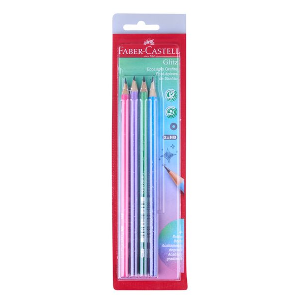 Lápis Grafite Faber-Castell Glitz Neon Colors HB Nº2 com 4 Unidades