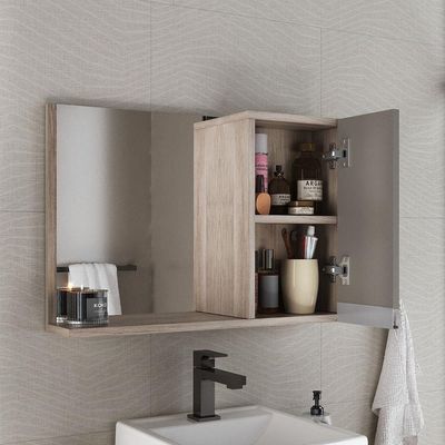 Conjunto Gabinete Banheiro Virtus 60cm - Gabinete + Cuba + Espelheira Madeirado Cinza