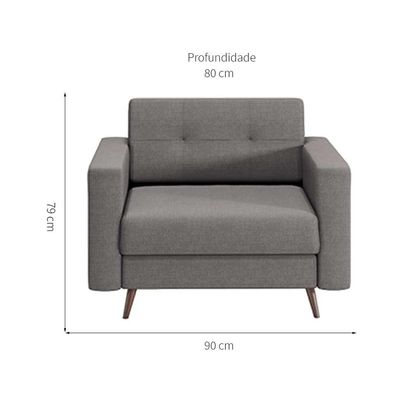 Poltrona Living Pé Palito Linho Cotton Cinza