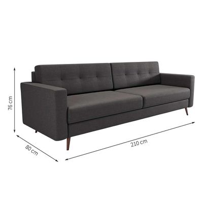 Sofá 3 Lugares Pé Palito Living Linho Cotton Grafite 210 cm