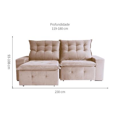 Sofá 3 Lugares Retrátil e Reclinável França Suede Bege
