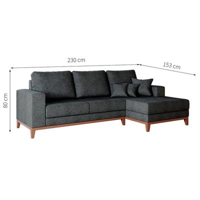 Sofá 3 Lugares Belgrado com Chaise Direito Linho Grafite 230 cm