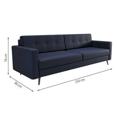 Sofá 3 Lugares Living Pé Palito Linho Cotton Azul Marinho 210 cm