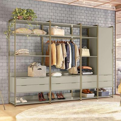 Guarda-Roupa Closet Industrial Mital 1 PT 8 GV Off White e Dourado