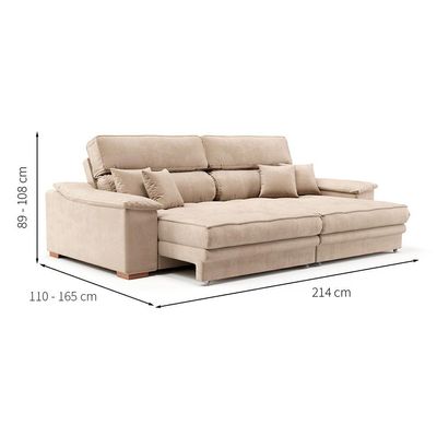 Sofá 3 Lugares Retrátil e Reclinável Lupin Velosuede Bege