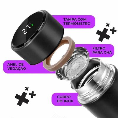 Garrafa Térmica Inteligente De Inox 500ml Tampa C/sensor De Temperatura Led água Café Chá Preto