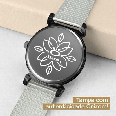 Relogio Aço Preto Feminino Brincos Colar Coração Caixa