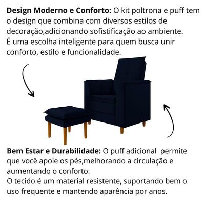 Poltrona Decorativa Amamentação Reforçada Puff Luly Veludo azul Marinho