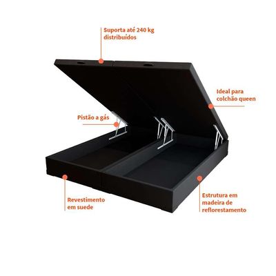 Base para Cama Box Queen Martin Premium com Baú Suede (47x158x198) Preta