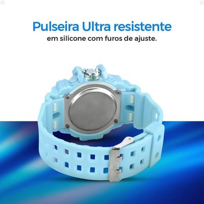 Relogio Digital Infantil Menino Criança Silicone + Caixa Original Azul Bebe Cronometro Esportivo