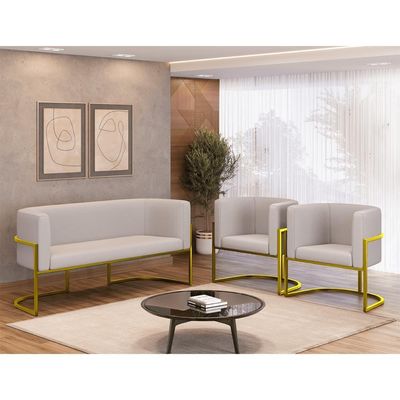 Kit Sofá 2 Lugares + 2 Poltronas Corino Gold Bege