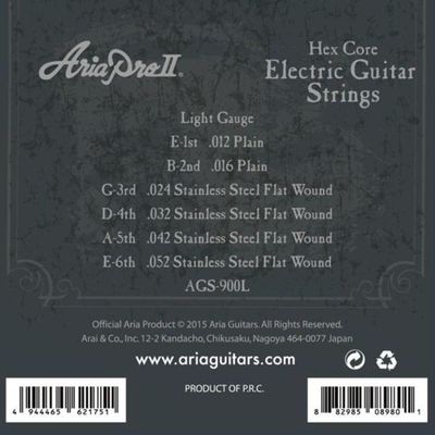 Encordoamento Para Guitarra Flat Wound .012 Ags900l Aria Pro Ii