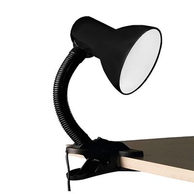 Luminária De Mesa Com Presilha Articulada Preta Entrada E27 Bivolt Para Escritório