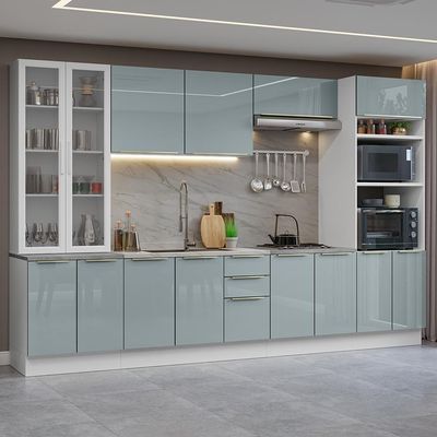 Armário De Cozinha Completa 340cm Branco/cinza Lux Madesa 02 Branco/cinza