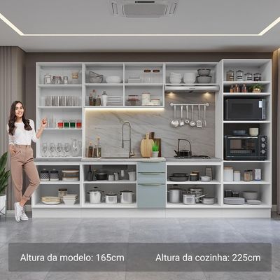 Armário De Cozinha Completa 340cm Branco/cinza Lux Madesa 02 Branco/cinza