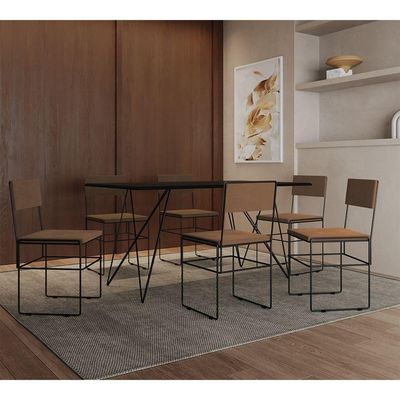 Kit 4 Cadeiras De Jantar Industrial Estofadas Veludo Marrom Aço Preto Vitoria Marrom