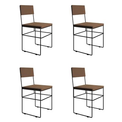 Kit 4 Cadeiras De Jantar Industrial Estofadas Veludo Marrom Aço Preto Vitoria Marrom