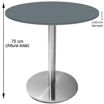 Mesa Beta Inox 75 Cm altura Disco Redondo Tampo Mdp Redondo 70 Cm Largura X 2,50 Cm Altura Grafito