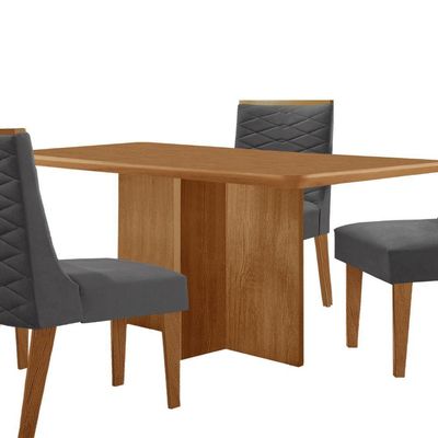 Mesa Olimpia 120 Mdf Com 4 Cadeiras Safira Veludo Grafite/naturalle/naturalle