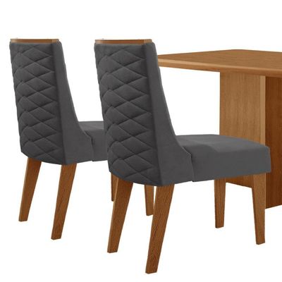Mesa Olimpia 120 Mdf Com 4 Cadeiras Safira Veludo Grafite/naturalle/naturalle