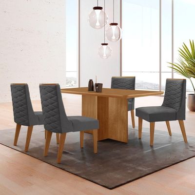 Mesa Olimpia 120 Mdf Com 4 Cadeiras Safira Veludo Grafite/naturalle/naturalle