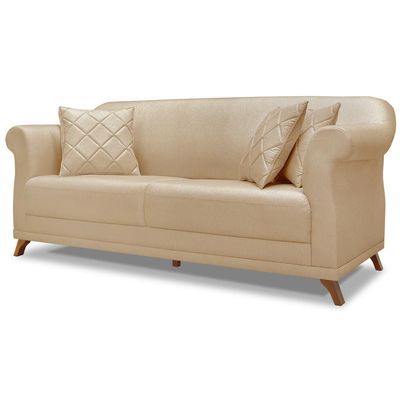 Sofa 2 Lugares Retro Polo 160cm Com Almofada Linho Dourado Ezz Dourado