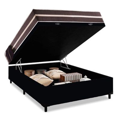 Cama Box Baú Casal + Colchão De Molas Prime Colchões Classic Superlastic 138x188x64 Preto