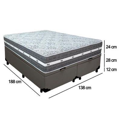 Cama Box Baú Casal Bipartido Sintético + Colchão Anjos Black Graphite Molas Ensacadas 138x188x64cm Cinza