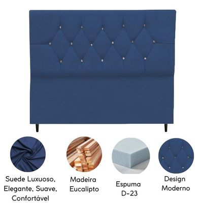 Cabeceira Cama Box King 195 Cm Geovana Suede azul Marinho