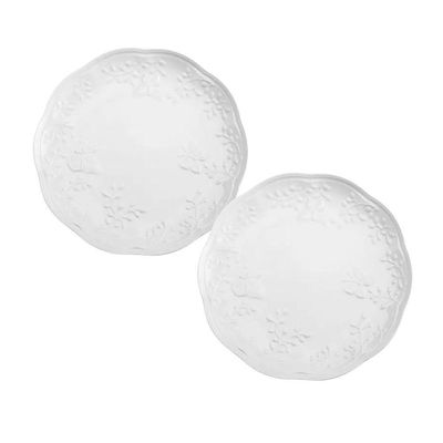 Jogo 2 Pratos Raso Porcelana New Bone Butterfly 26,5cm Lyor Branco
