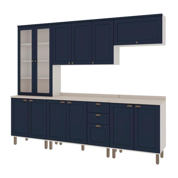 Cozinha Iluminata Com 5 Módulos Branco Azul