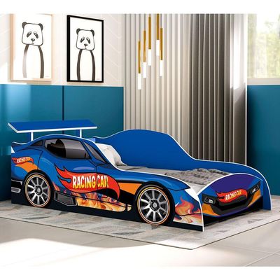 Cama Carro Solteiro Racing Car Para Meninos Racing Car Relâmpago Azul