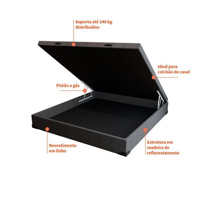 Base para Cama Box Casal Martin Premium com Baú Linho (47x138x188 cm) Grafite