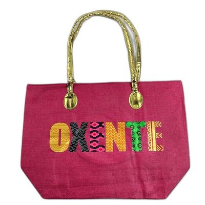 Bolsa De Praia Palha Feminina Com Zíper De Ombro Oxente Sacola Ecobag Tote Juta Com Alça Dourada pink