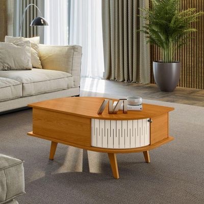 Mesa de Centro com 2 Portas 90x40cm Indianapolis Madetec Cinamomo Off White
