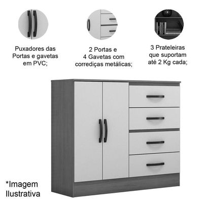 Cômoda Sapateira Para Quarto 2 Portas 4 Gavetas Lisa Branco