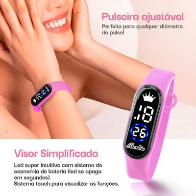 Relogio Digital Infantil Rosa Barbie Prova Dagua Criança Pink Presente Resistente Pulseira Ajustavel