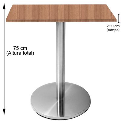 Mesa Beta Inox 75 Cm altura Disco Redondo Tampo Mdp Quadrado 60 Cm Largura X 2,50 Cm Altura Naturalle