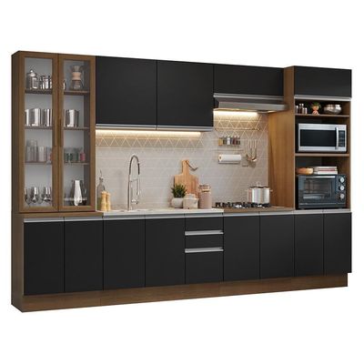 Armário De Cozinha Completa 340cm Rustic/preto Glamy Madesa 01 Rustic/preto