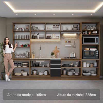 Armário De Cozinha Completa 340cm Rustic/preto Glamy Madesa 01 Rustic/preto