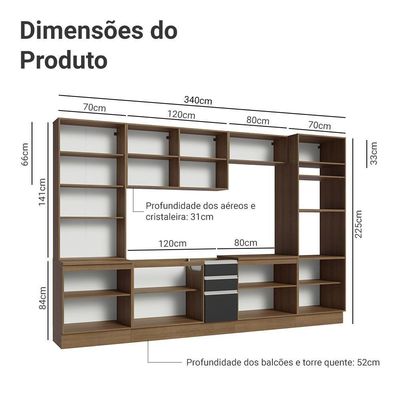 Armário De Cozinha Completa 340cm Rustic/preto Glamy Madesa 01 Rustic/preto
