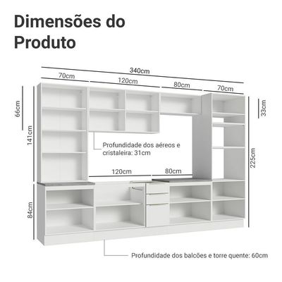 Armário De Cozinha Completa 340cm Branco/branco Veludo Lux Madesa 02 Branco/branco Veludo