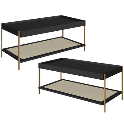 Kit 02 Mesas de Centro Para Sala de Estar Industrial Indy A03 Nero Dourado - Lyam Decor