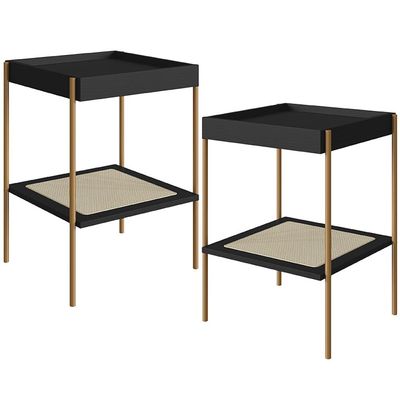 Kit 02 Mesas Lateral Para Sala de Estar Industrial Indy A03 Nero Dourado - Lyam Decor