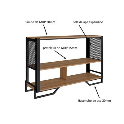 Conjunto para Sala de Estar Paricel com Aparador, Estante 40cm e Estante 77cm Preto e Mel
