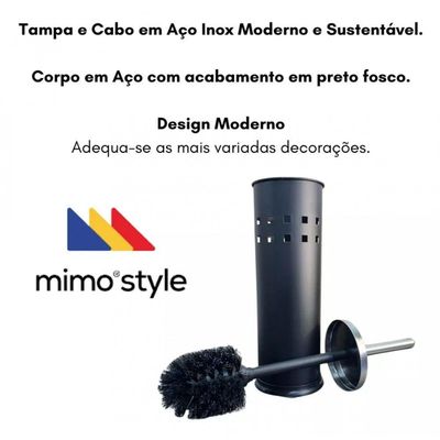 Escova Sanitária Black Com Tampa Em Inox Preto 38 Cm - Mimo